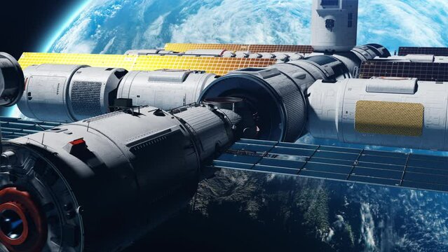 docking of the Space Module with the space station in orbit Planet Earth