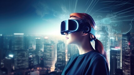  Generative AI Girl Experiencing virtual technology world