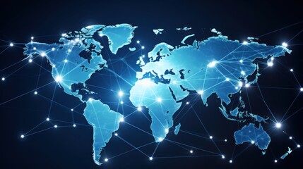 Generative AI World map connected social network globalization busines