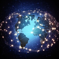 Generative AI World map connected social network globalization busines