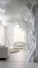 Interior design in the style of ethereal trees, created with Generative AI technology