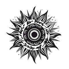 Abstract black and white sun illustration, AI generated