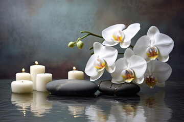 Spa enviroment with orchids and candles, Generative AI