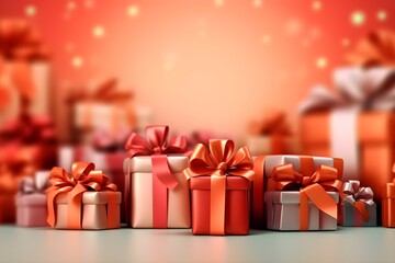 Christmas boxes and bokeh new year background, AI generated