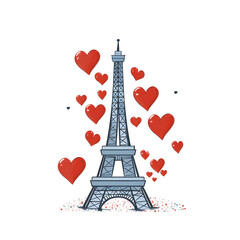 Fototapeta na wymiar Eifel tower illustration with colorful hearts around, AI generated