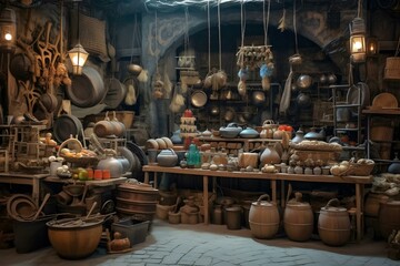 etalase in the traditional market with stuff professional photography ai generated