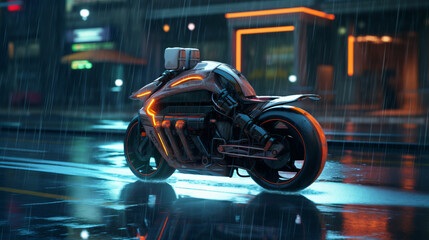 3D Futuristic Bike Images in a Cyberpunk City generative ai