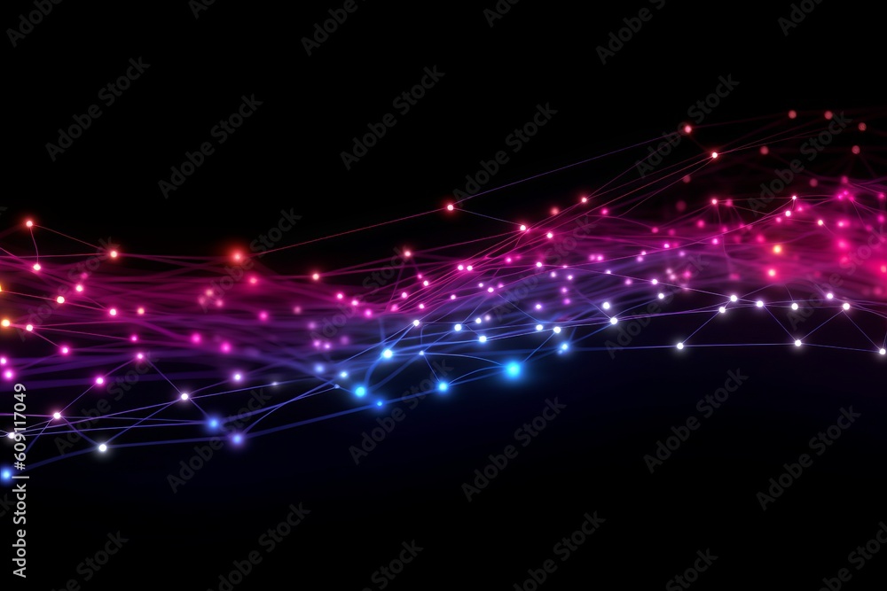 Poster Abstract futuristic, Network connection fiber optic, Transmission line, hop to hop delivery, node to node, Abstract concept of network technology. Generative AI.
