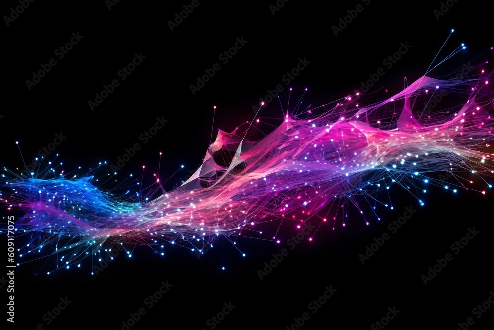 Poster Abstract futuristic, Network connection fiber optic, Transmission line, hop to hop delivery, node to node, Abstract concept of network technology. Generative AI.