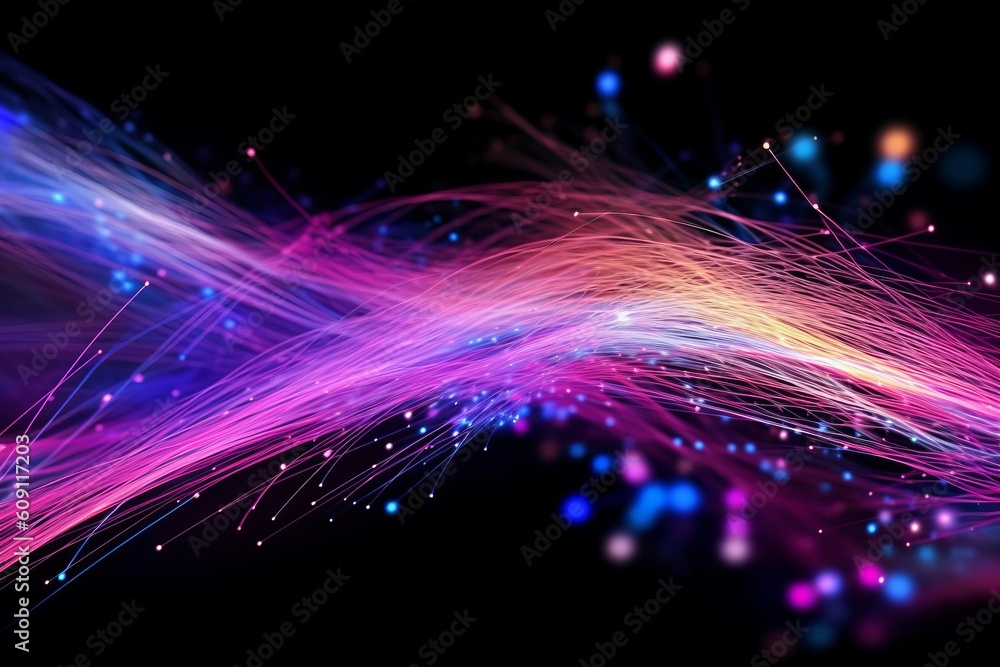 Aufkleber Abstract futuristic, Network connection fiber optic, Transmission line, hop to hop delivery, node to node, Abstract concept of network technology. Generative AI.