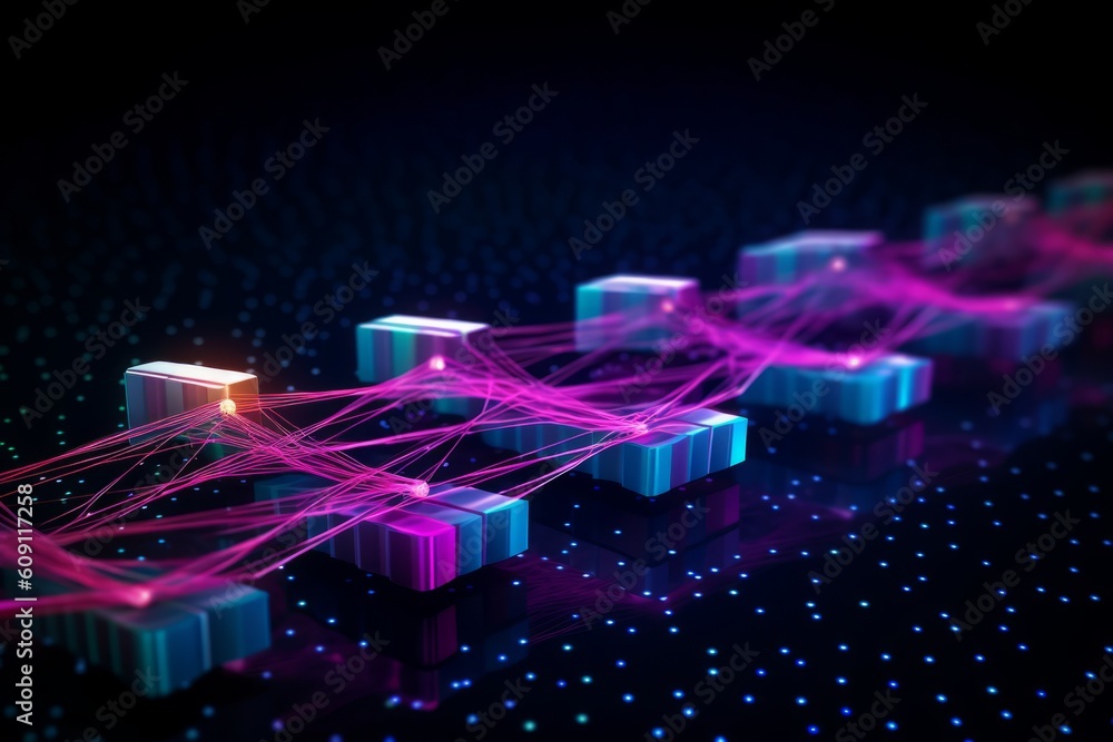 Aufkleber abstract futuristic, network connection fiber optic, transmission line, hop to hop delivery, node to