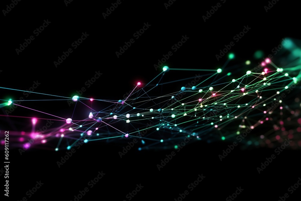 Aufkleber Abstract futuristic, Network connection fiber optic, Transmission line, hop to hop delivery, node to node, Abstract concept of network technology. Generative AI.