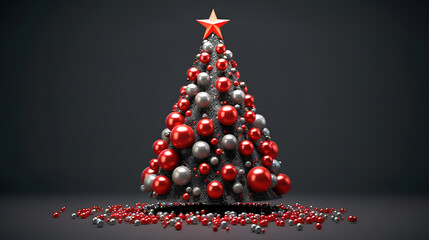 Red ball and Ornaments on christmas tree with bokeh of lights. Generative ai