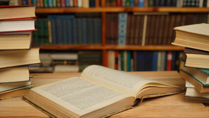 Open book, bookshelf with books. The concept of knowledge, libraries.