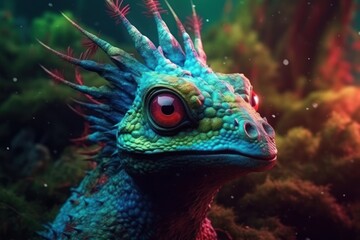 Obraz premium Cartoon mythical character. Vibrant colors, fantastic animal concept art. Generative AI