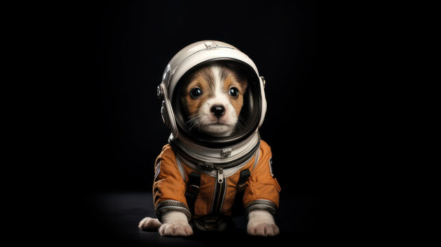 Adorable Astronaut Pup: A Tiny and Cute Model in Anthropomorphic Pose. Generative AI