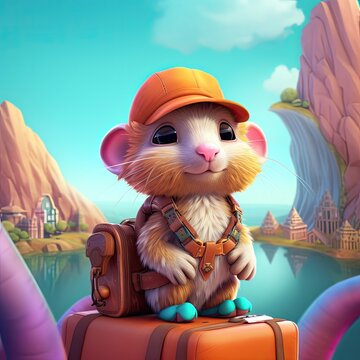 Rat with hat and backpack