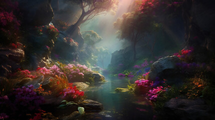 Step into a world of enchantment and wonder with a stunning, hyper-realistic image of nature that captures the essence of its magical beauty. Created using generative AI.