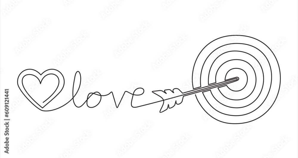 Aufkleber continuous line drawing of arrow with heart in center of target darts. template for your design work