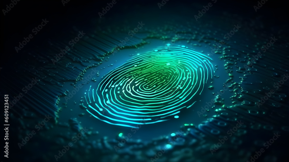 Poster it internet fingerprint recognition clean background realistic, future new security technologies, da