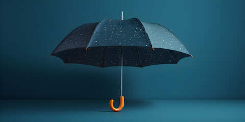 blue open umbrella on blue background with space for text, generative ai