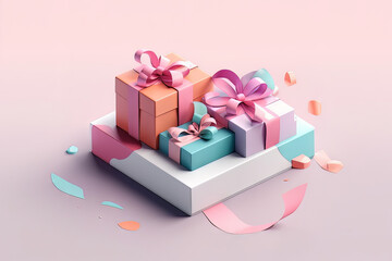 Collection of gift boxes with ribbon bows, Generative AI