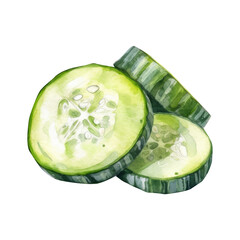 Watercolor cucumber, food vegetable illustration. Generative AI, png image.