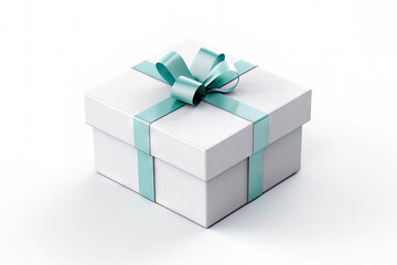White gift box with the ribbon bow isolated on white background, Generative AI