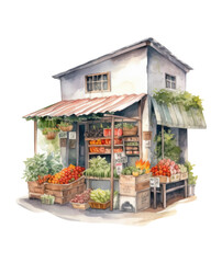 Watercolor farmers market, vegetable harvest, Generative AI, png image.