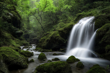 Naklejka na ściany i meble waterfall in the green forest