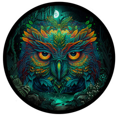 AI generative image: ayahuasca vision logo of psychedelic owl
