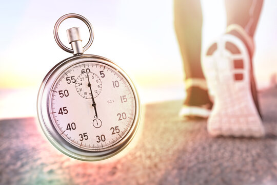 The concept of a running marathon. Running at speed. 3D render