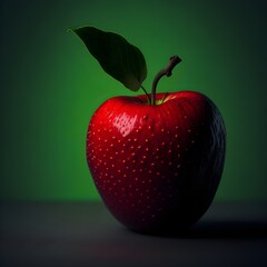 red apple on green background