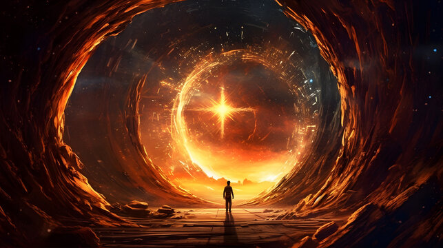 Waves of energy rippling through an interdimensional portal created with Generative AI technology