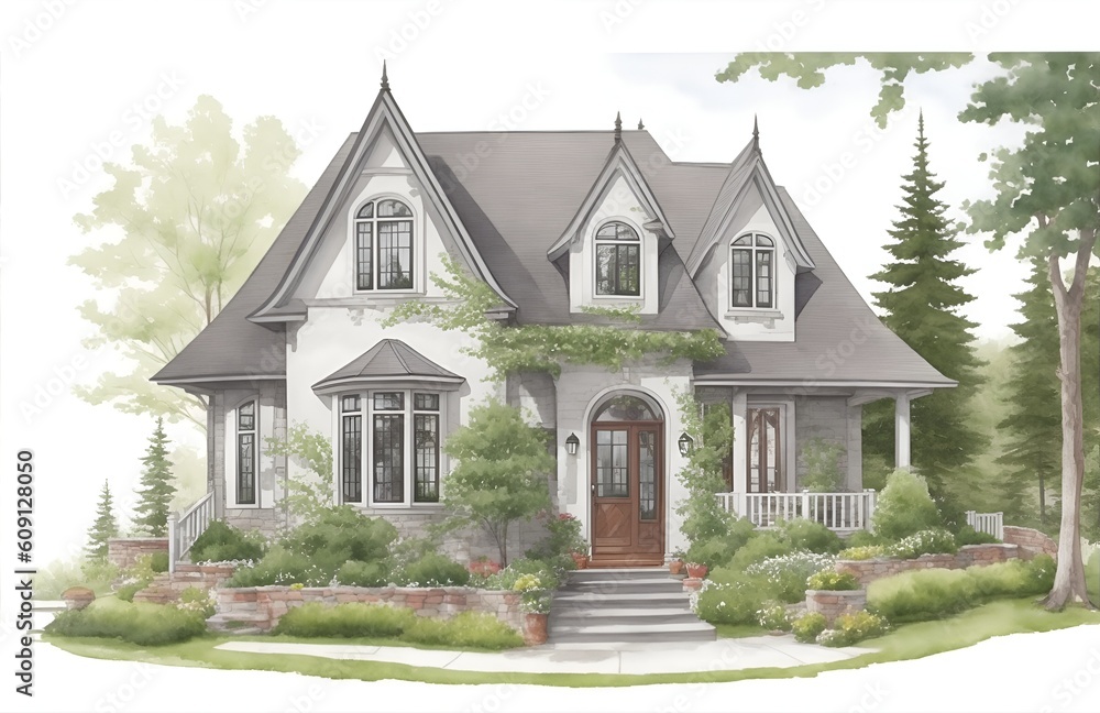 Wall mural traditional canadian house in watercolor style generated ai