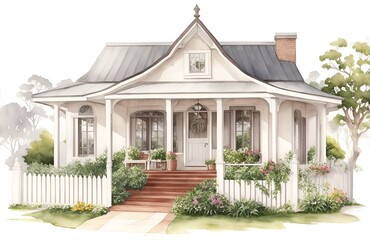 Traditional Australian house in watercolor style generated ai.