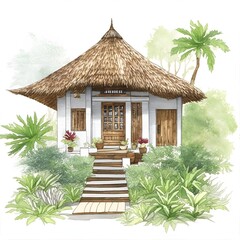 Traditional Indonesian house in watercolor style generated ai.