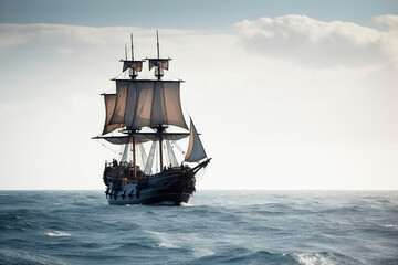 big pirate ship in open sea