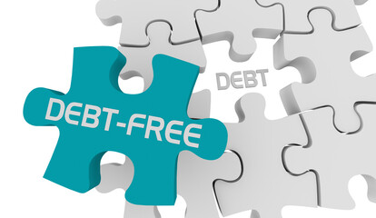 Debt-Free Puzzle Piece Balance Budget Money Spending Cut Costs 3d Illustration