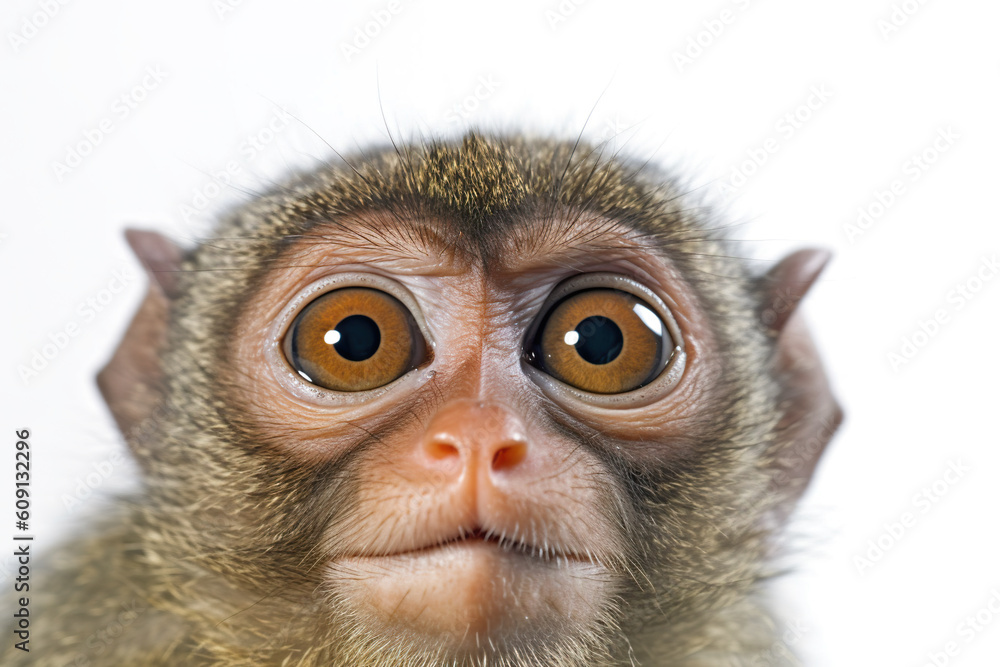 Poster a close up of a monkey with big eyes. generative ai.
