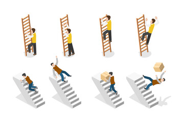 3D Isometric Flat  Conceptual Illustration of Climbing Staircase and Ladder © TarikVision