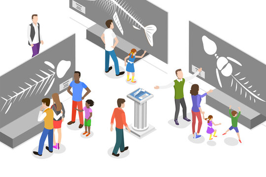 3D Isometric Flat  Conceptual Illustration of Paleontology Museum