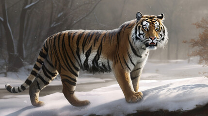 Fototapeta na wymiar Siberian Tiger in the snow .generative ai