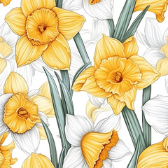 seamless pattern with yellow daffodil flowers