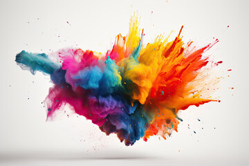 Fototapeta na wymiar Colorful rainbow holi paint color powder explosion on white background. Generative AI