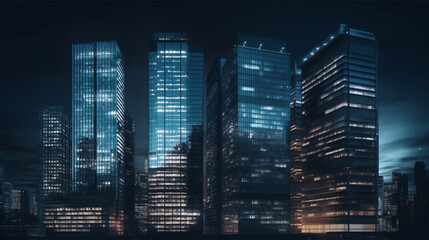 Obraz premium Night view of skyscrapers in business district.generative ai