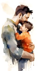 My father my hero Cute watercolor illustration for father's day greetings