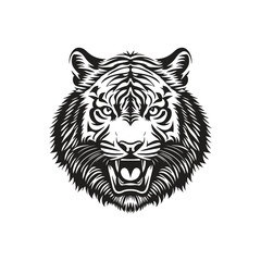 Tiger head vector illustration on a white background. Vintage tiger illustration