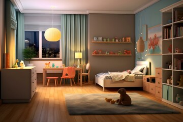 stock photo of nursery room in kids room at home evening AI Generated