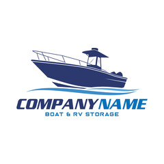 Center Console Boat logo. Unique and fresh Center console boat with Water splash in it. Great to use as your boat company logo